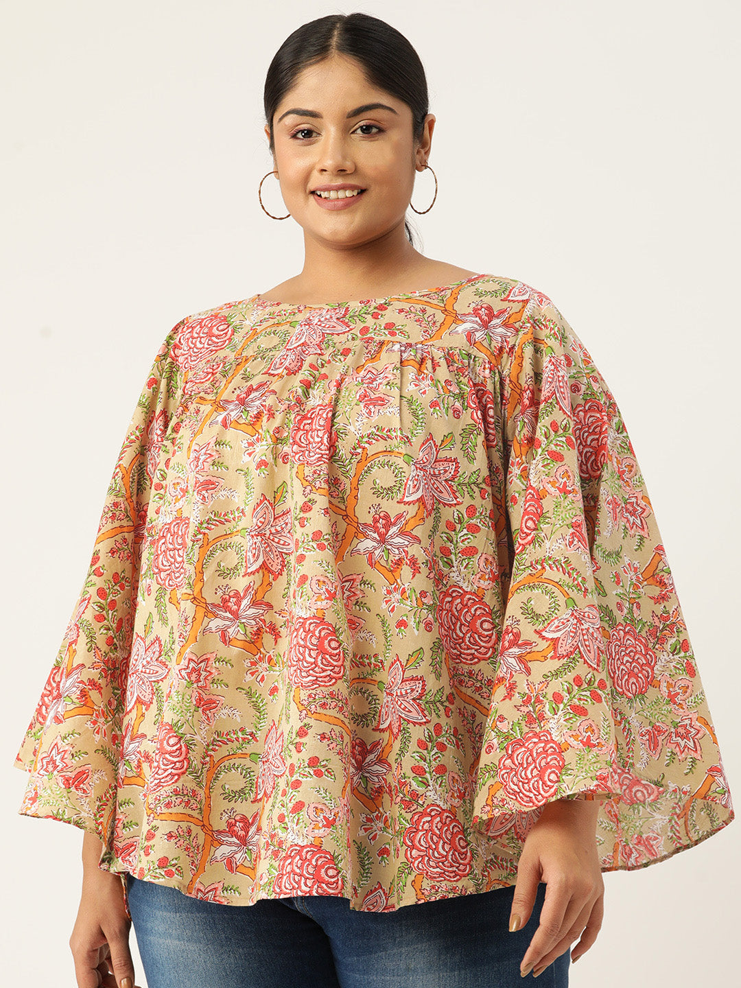 Plus Size A-Line Printed Cotton Top