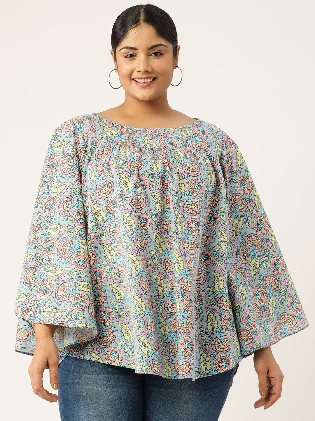 Plus Size A-Line Printed Cotton Top