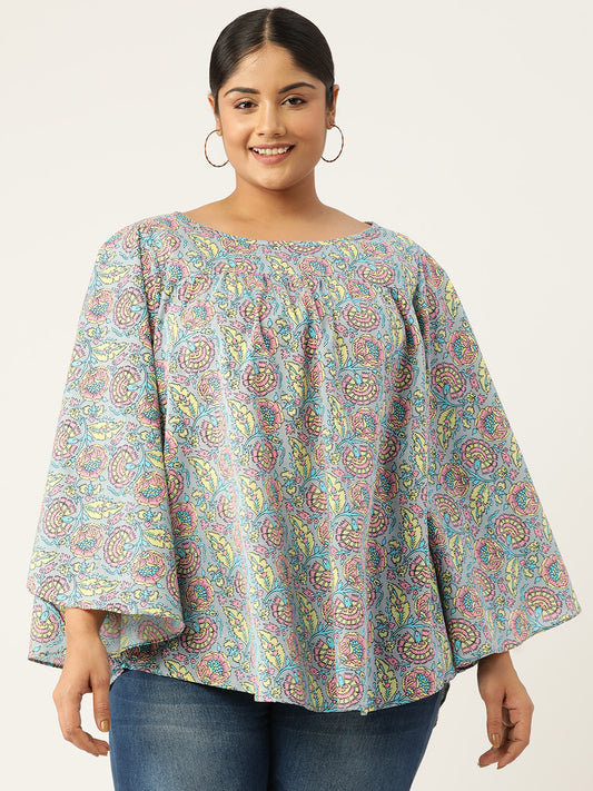 Plus Size A-Line Printed Cotton Top