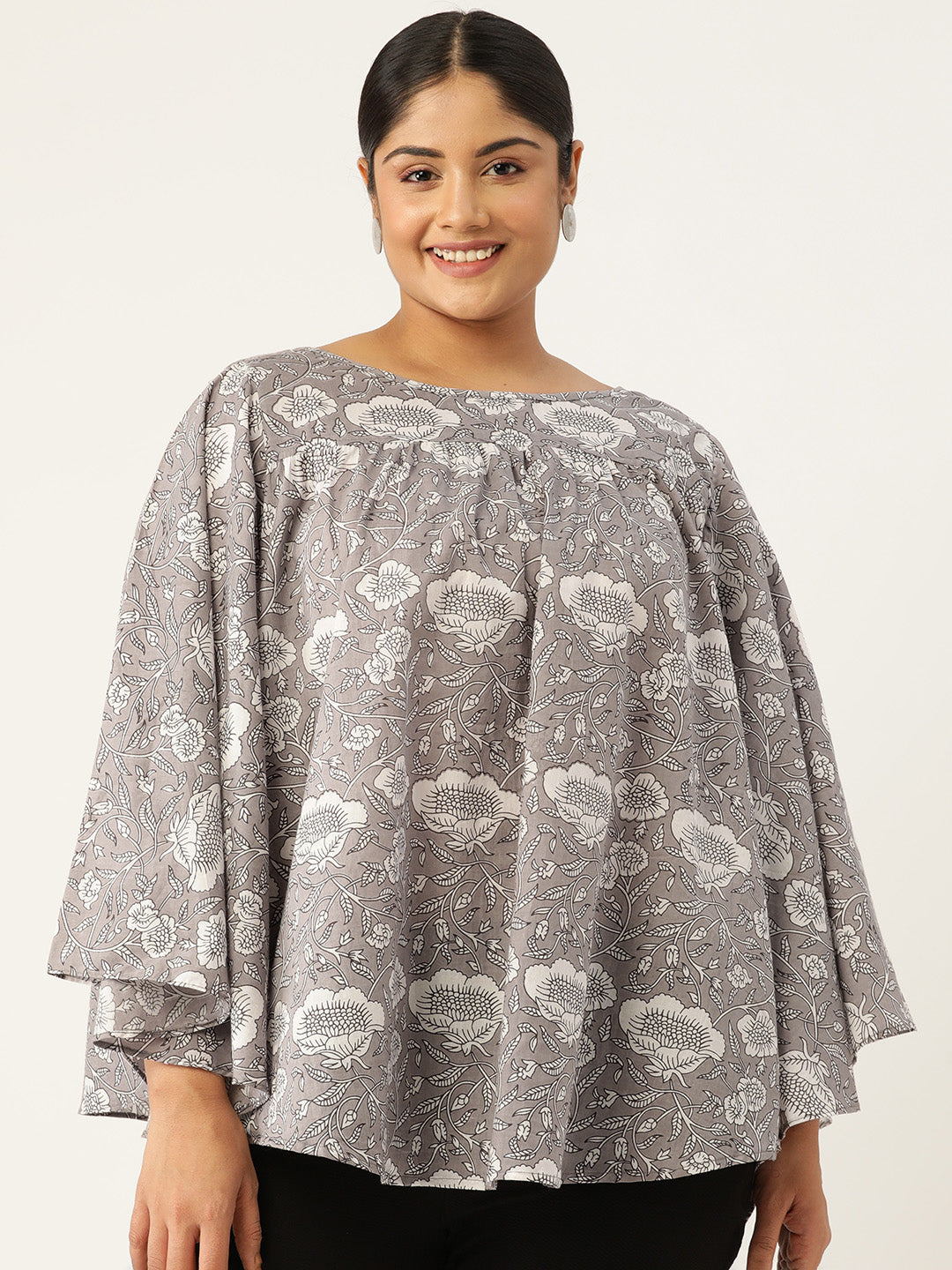 Plus Size A-Line Printed Cotton Top