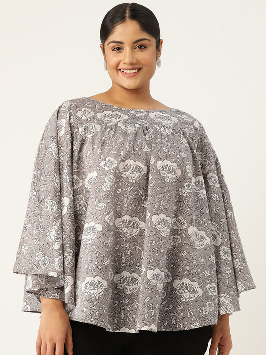 Plus Size A-Line Printed Cotton Top