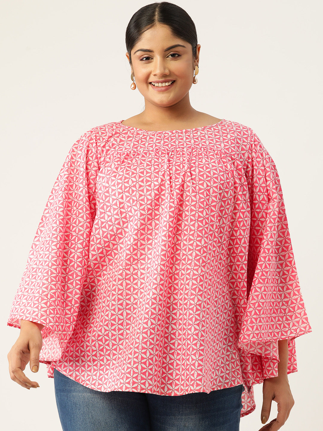 Plus Size A-Line Printed Cotton Top