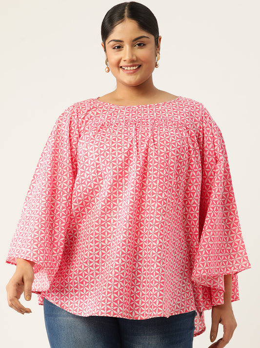 Plus Size A-Line Printed Cotton Top