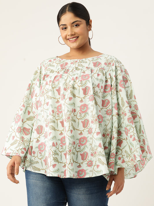Plus Size A-Line Printed Cotton Top