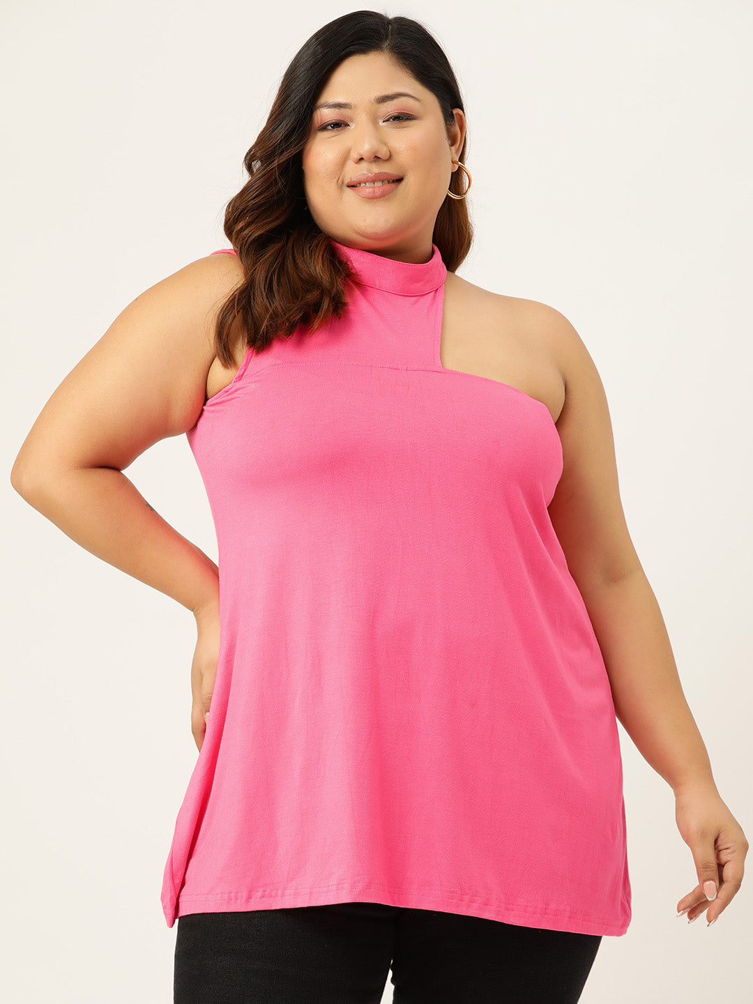 Plus Size Knitted One Shoulder Top