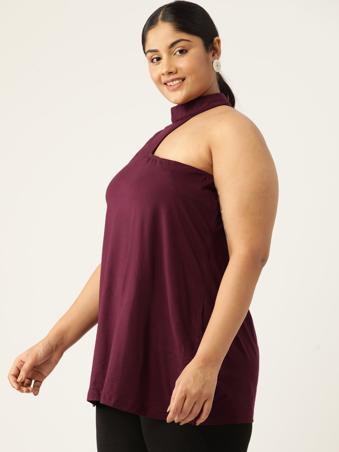 Plus Size Knitted One Shoulder Top