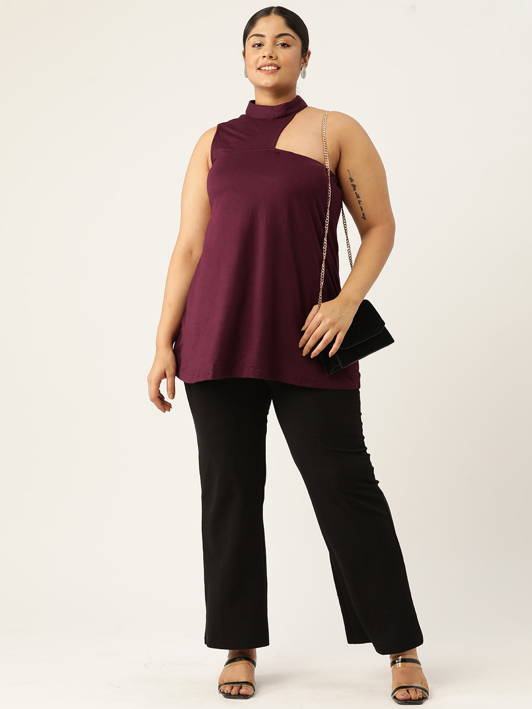 Plus Size Knitted One Shoulder Top