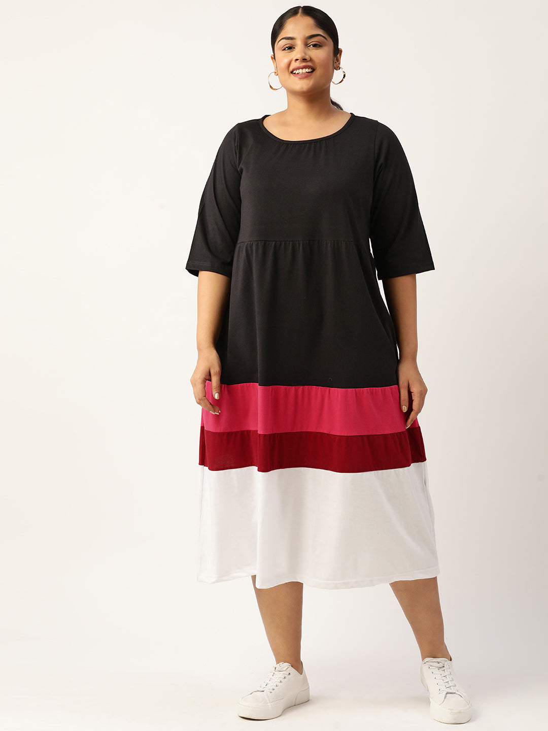Plus Size Color Block A-Line Dress