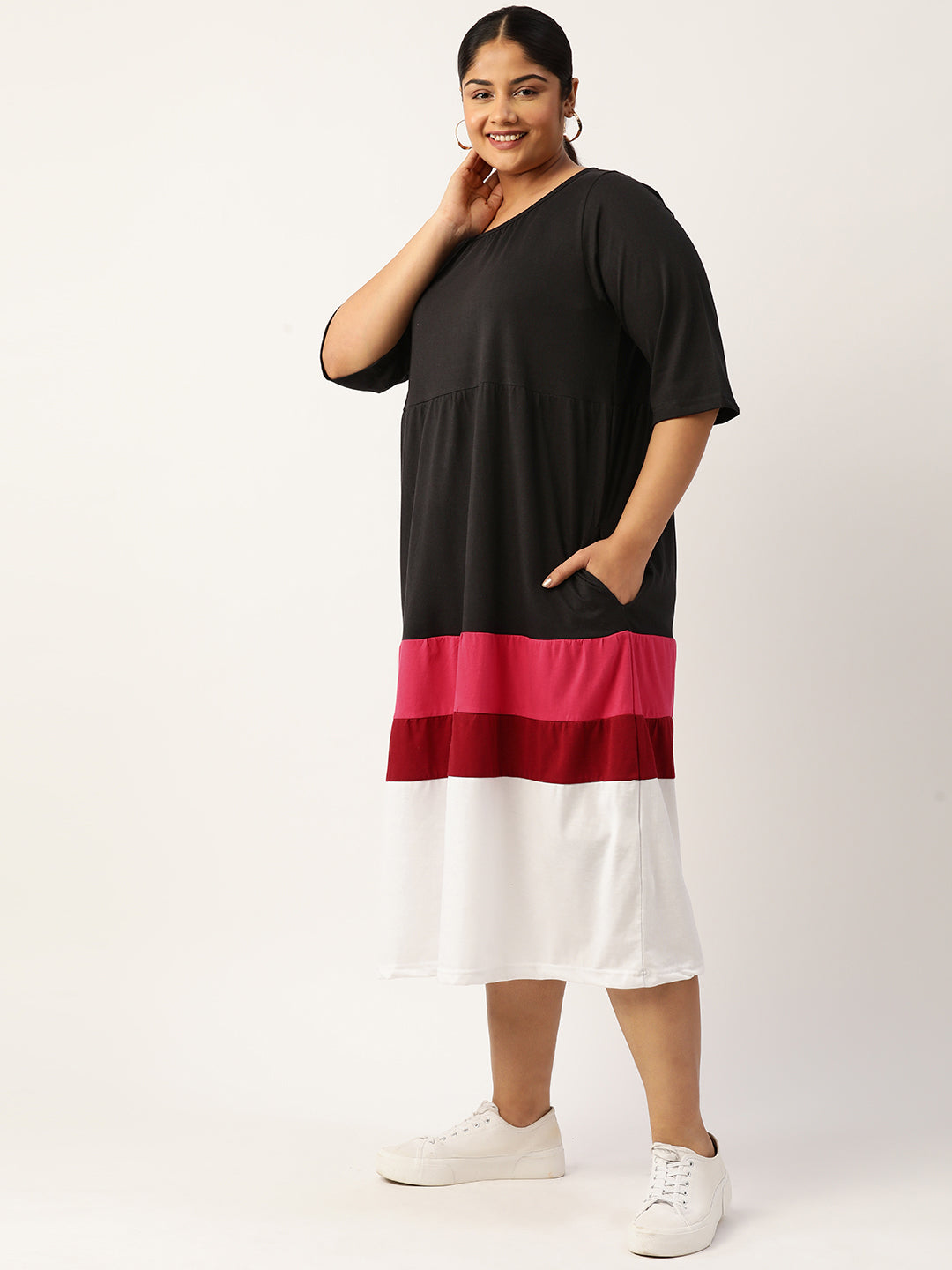 Plus Size Color Block A-Line Dress