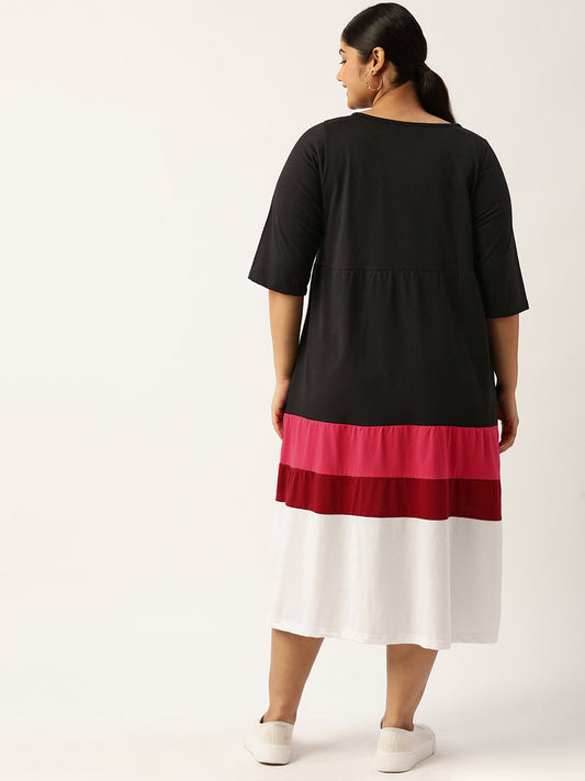 Plus Size Color Block A-Line Dress