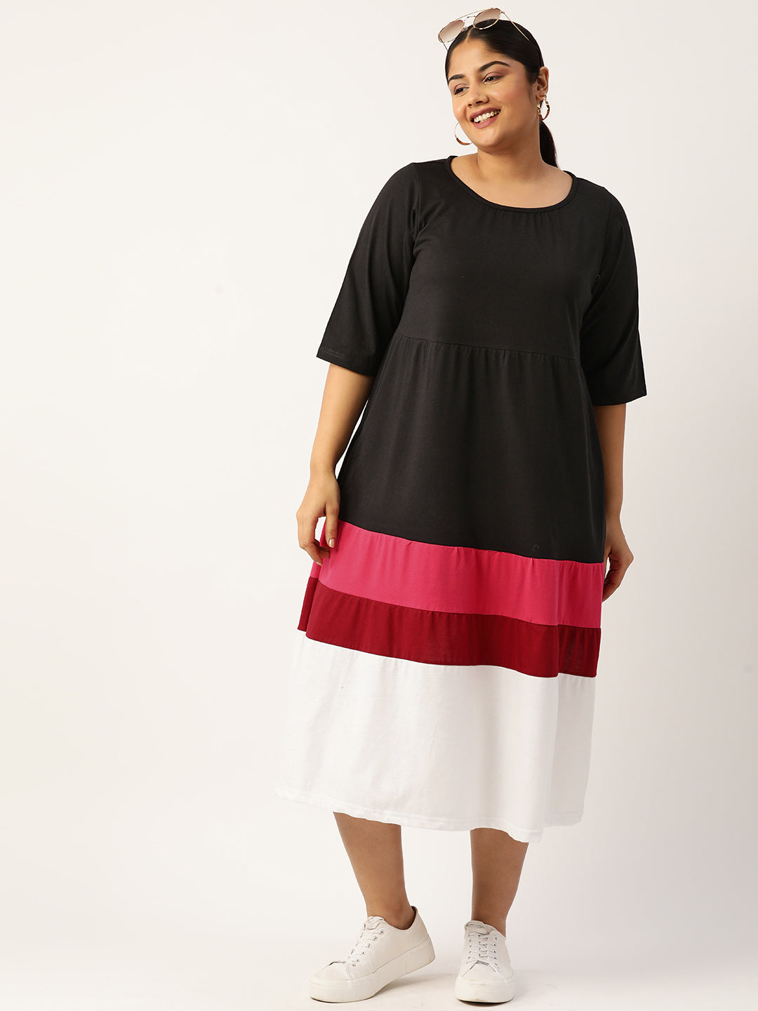 Plus Size Color Block A-Line Dress