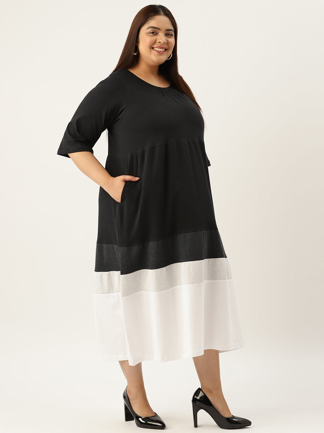 Plus Size Color Block A-Line Dress