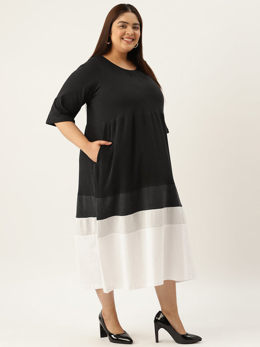 Plus Size Color Block A-Line Dress