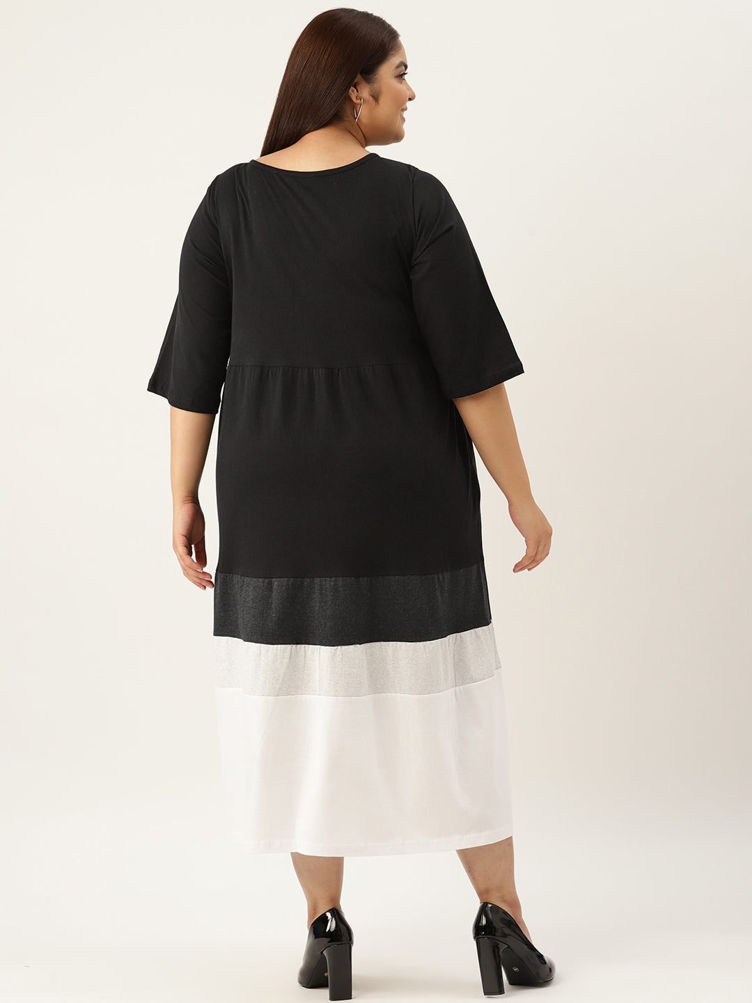 Plus Size Color Block A-Line Dress