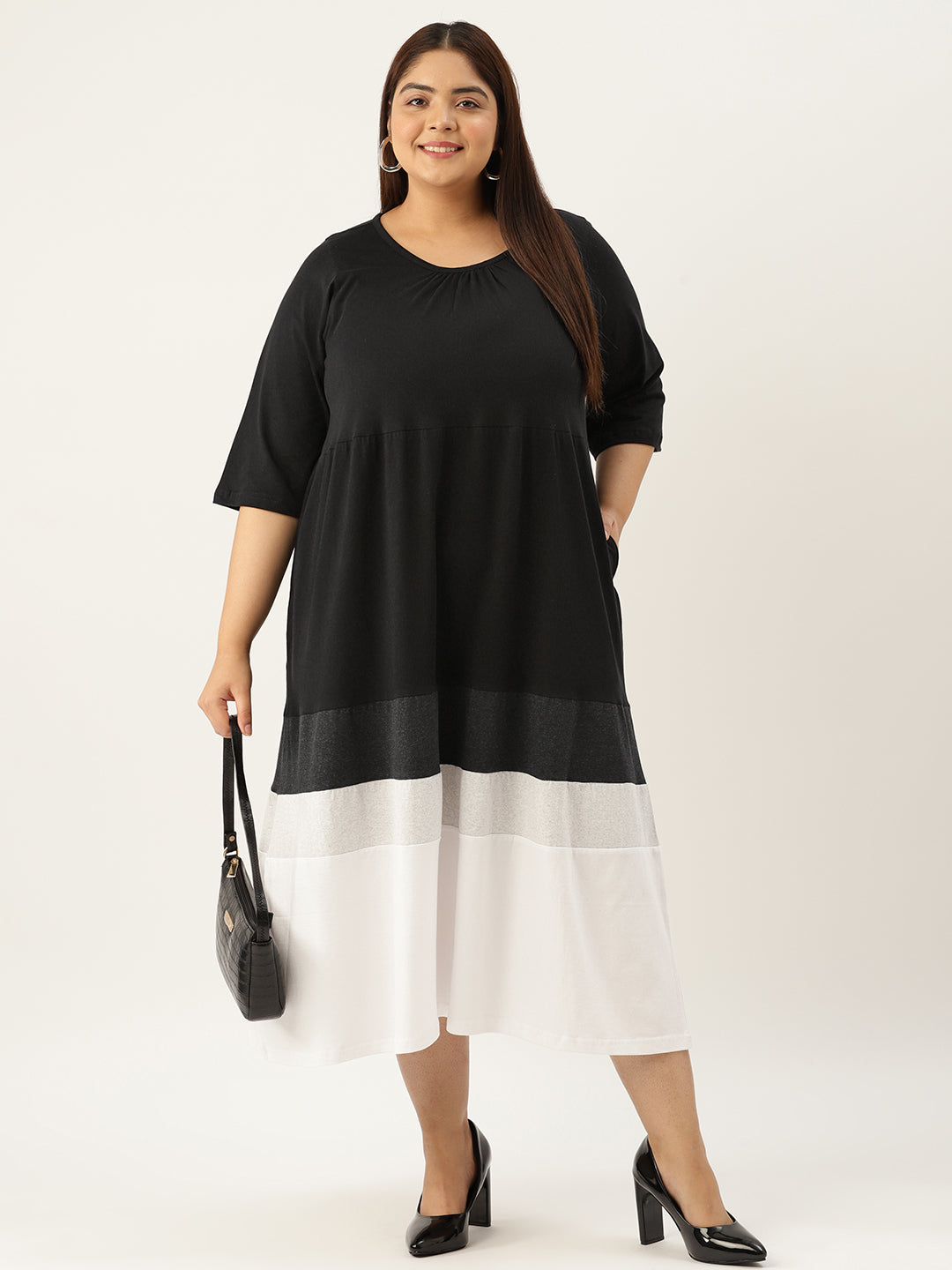 Plus Size Color Block A-Line Dress