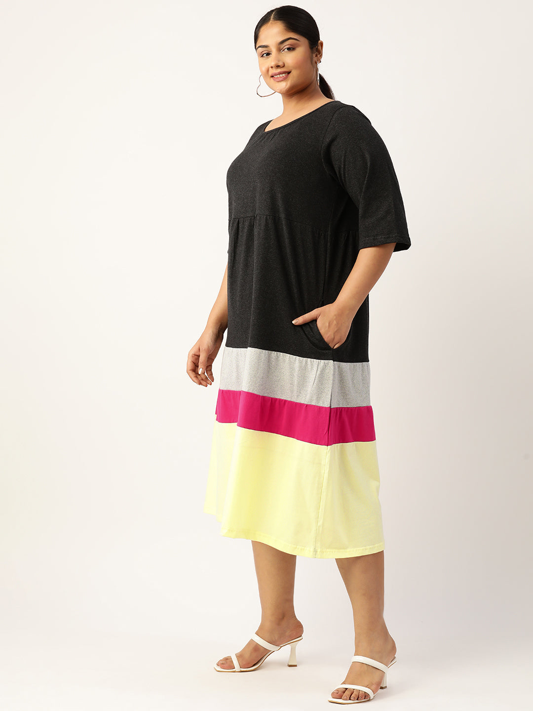 Plus Size Color Block A-Line Dress