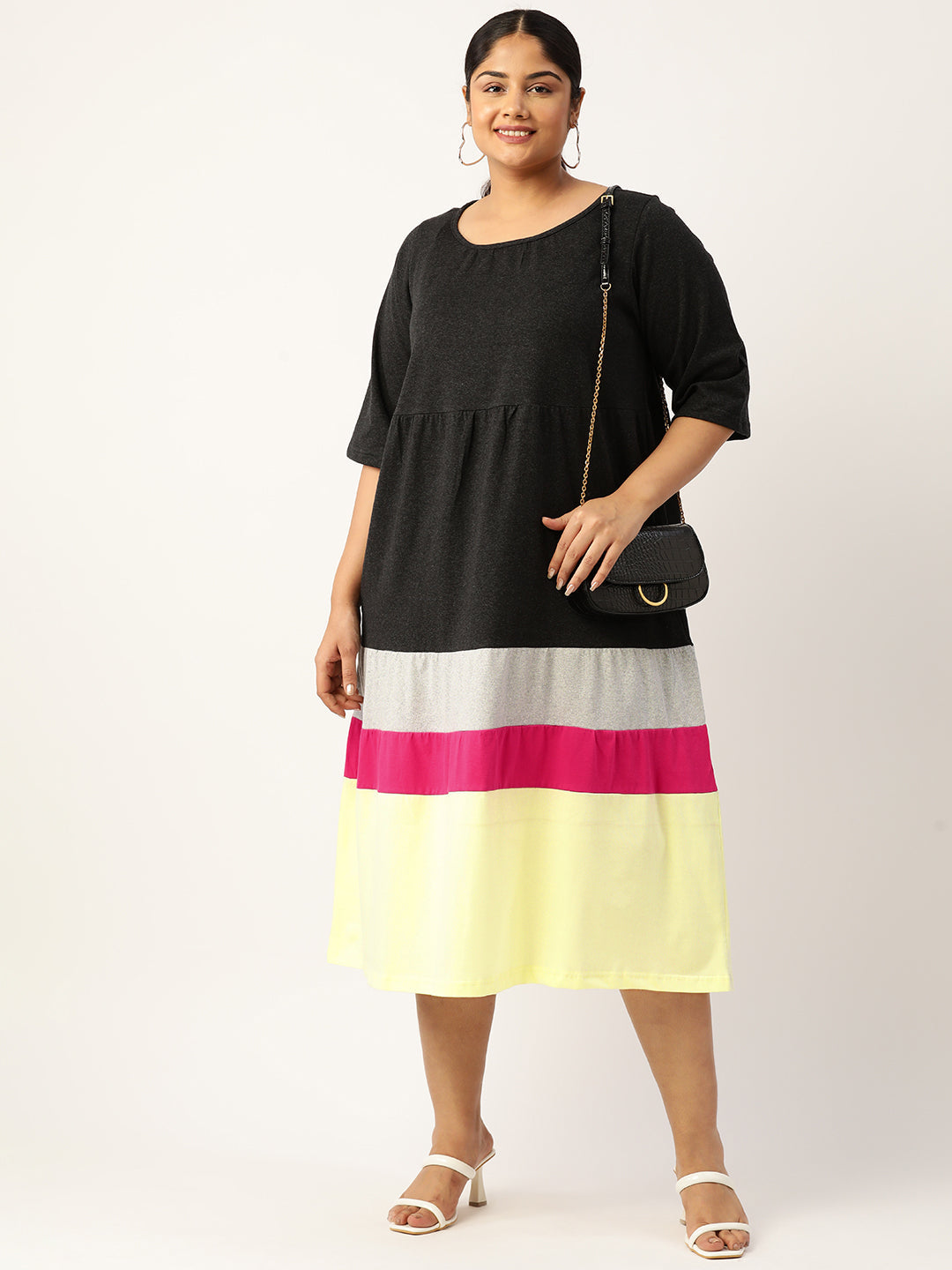 Plus Size Color Block A-Line Dress