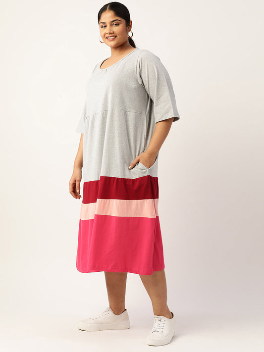 Plus Size Color Block A-Line Dress