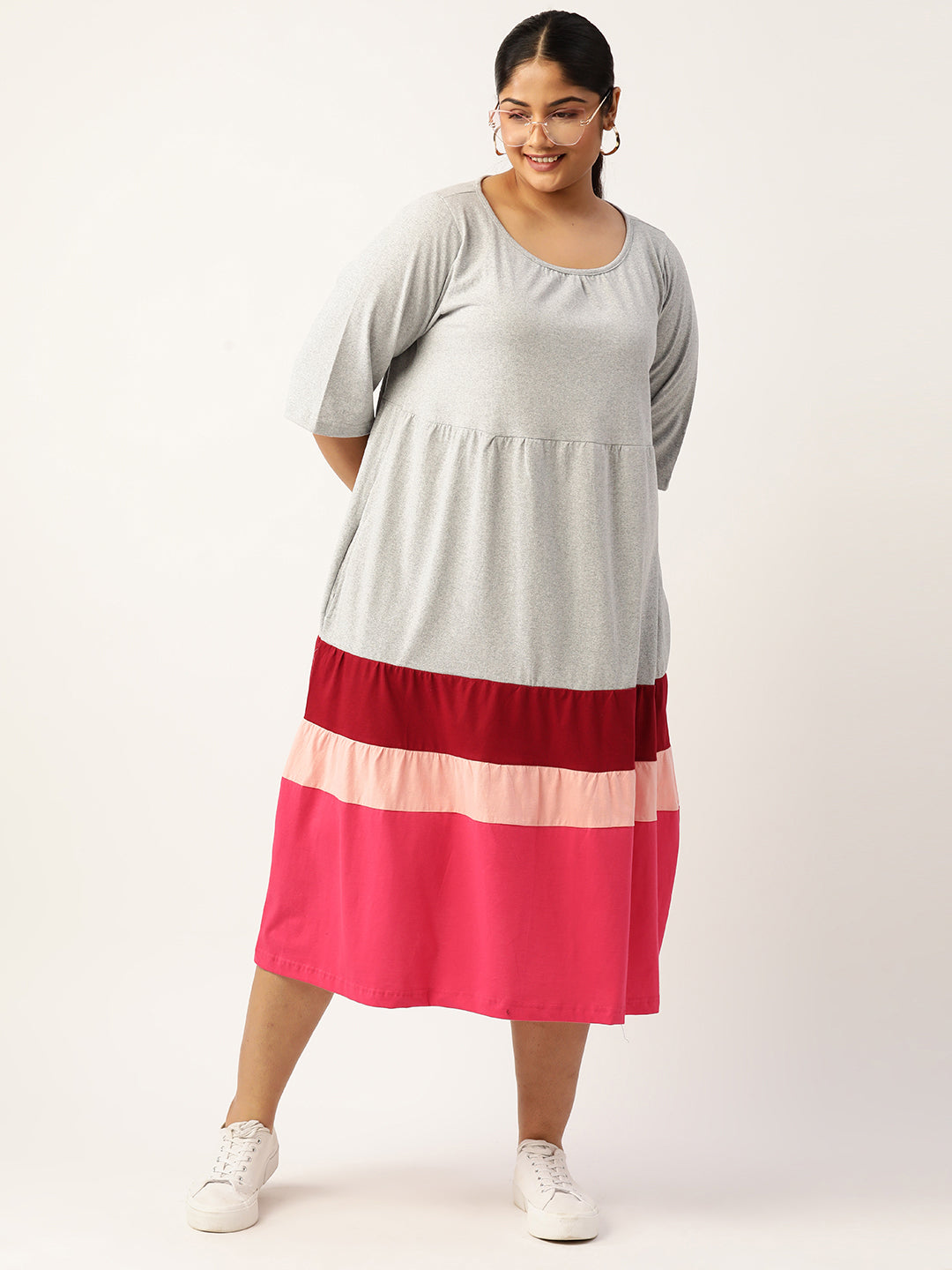 Plus Size Color Block A-Line Dress
