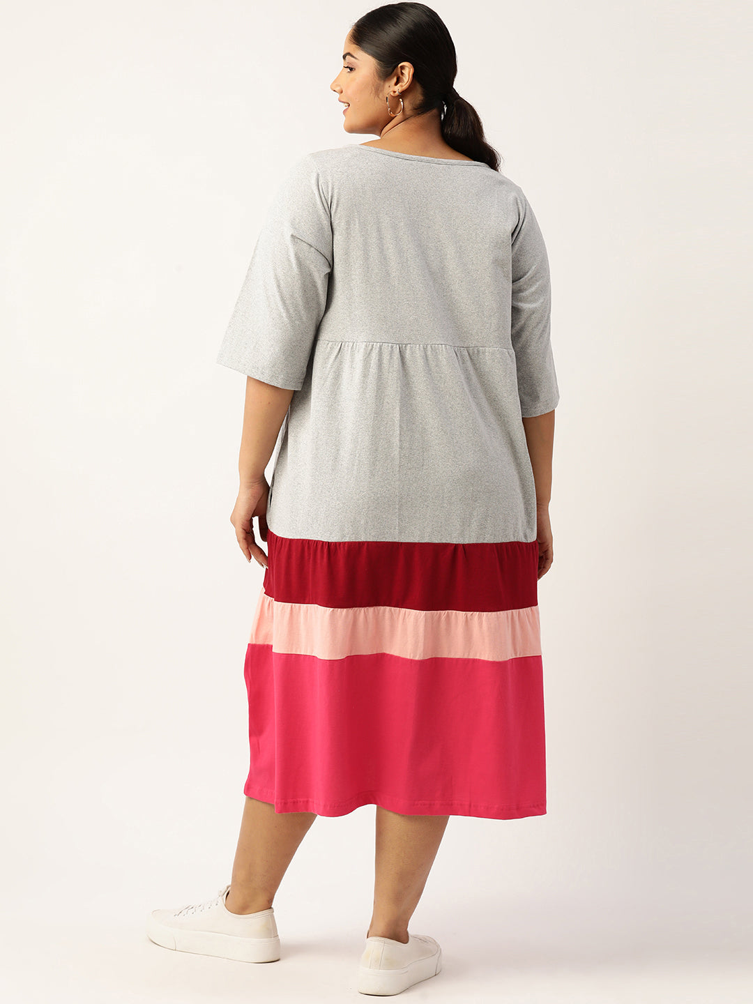 Plus Size Color Block A-Line Dress