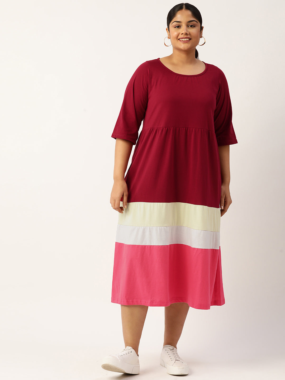 Plus Size Color Block A-Line Dress