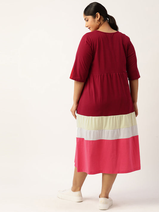Plus Size Color Block A-Line Dress