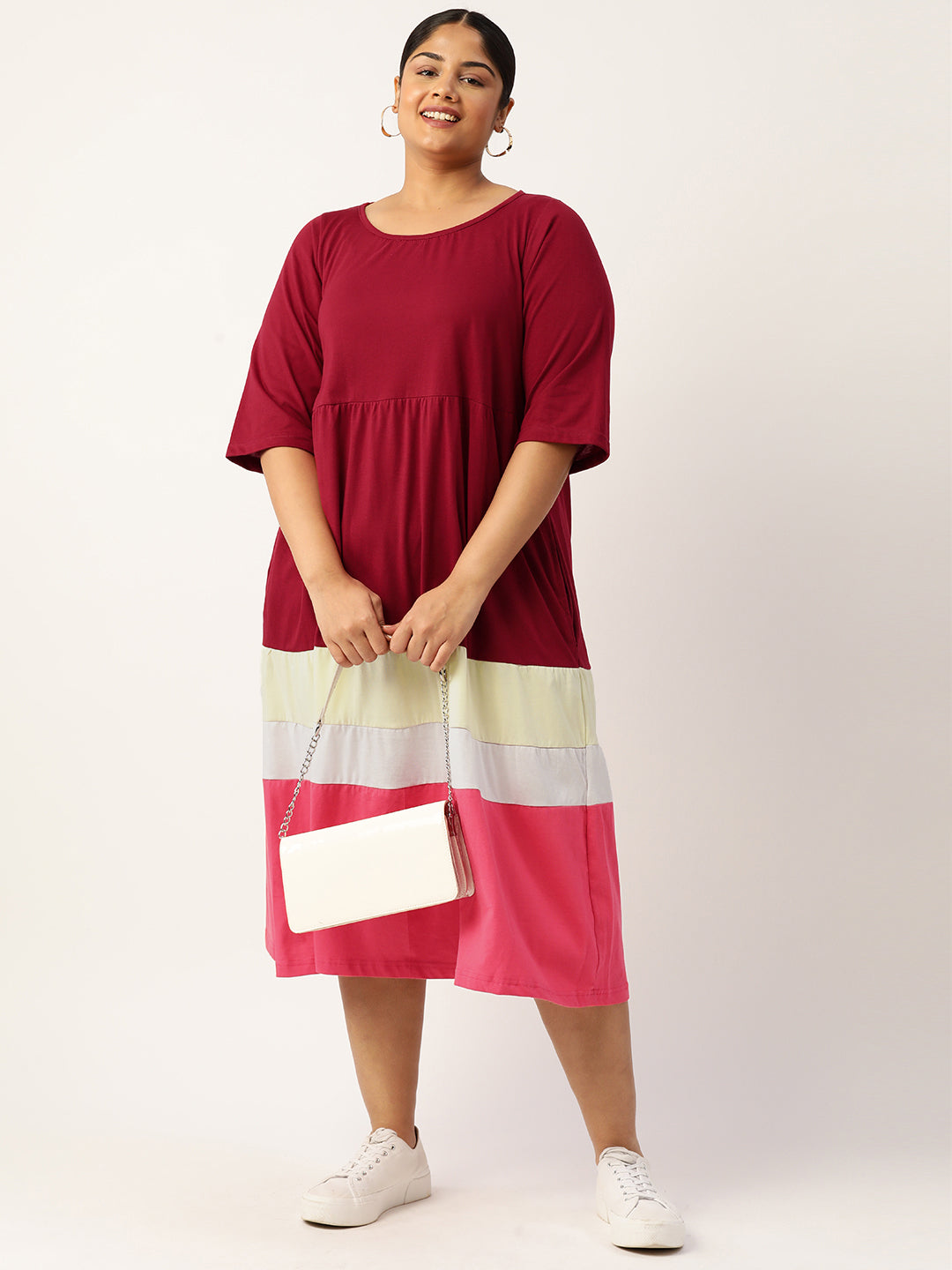 Plus Size Color Block A-Line Dress