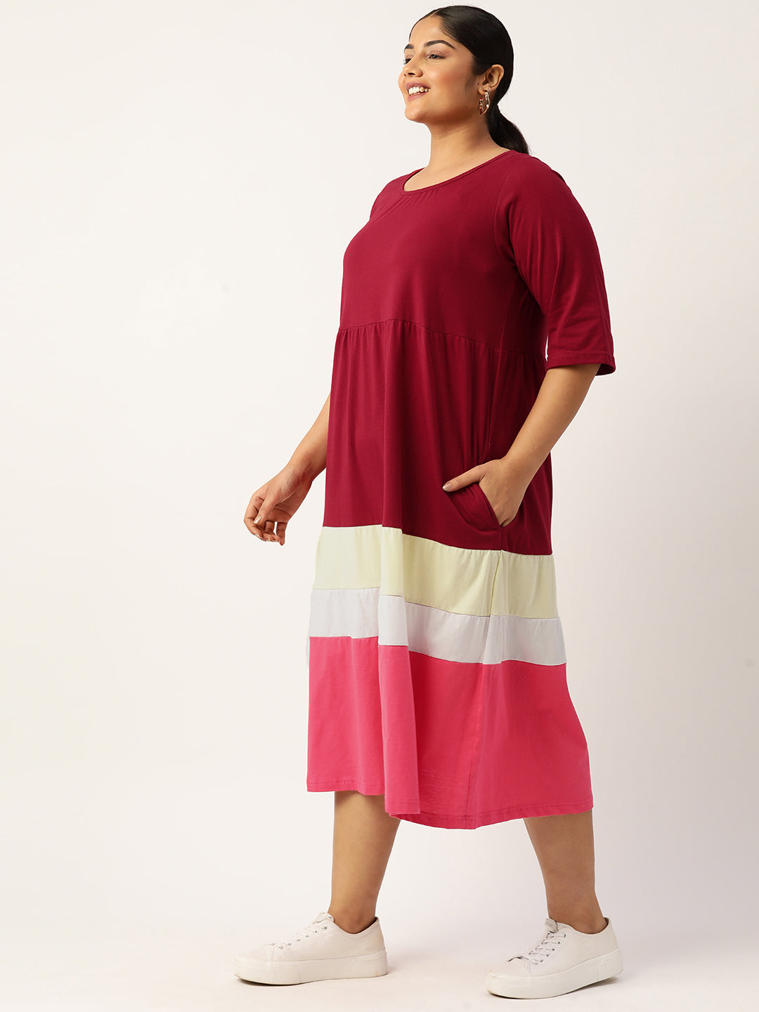Plus Size Color Block A-Line Dress