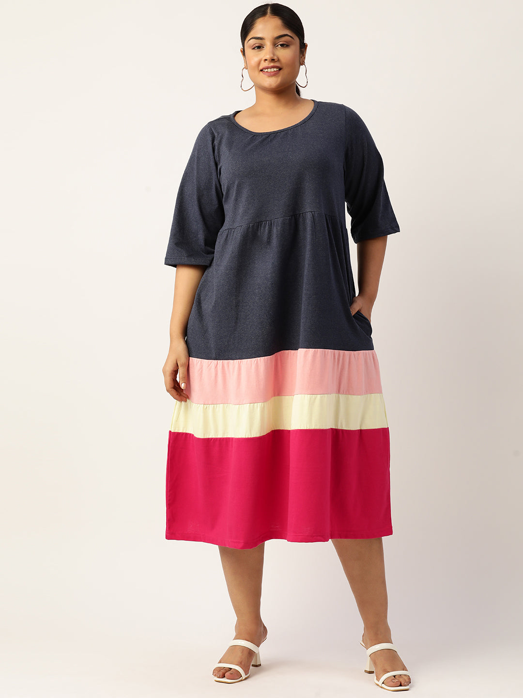 Plus Size Color Block A-Line Dress