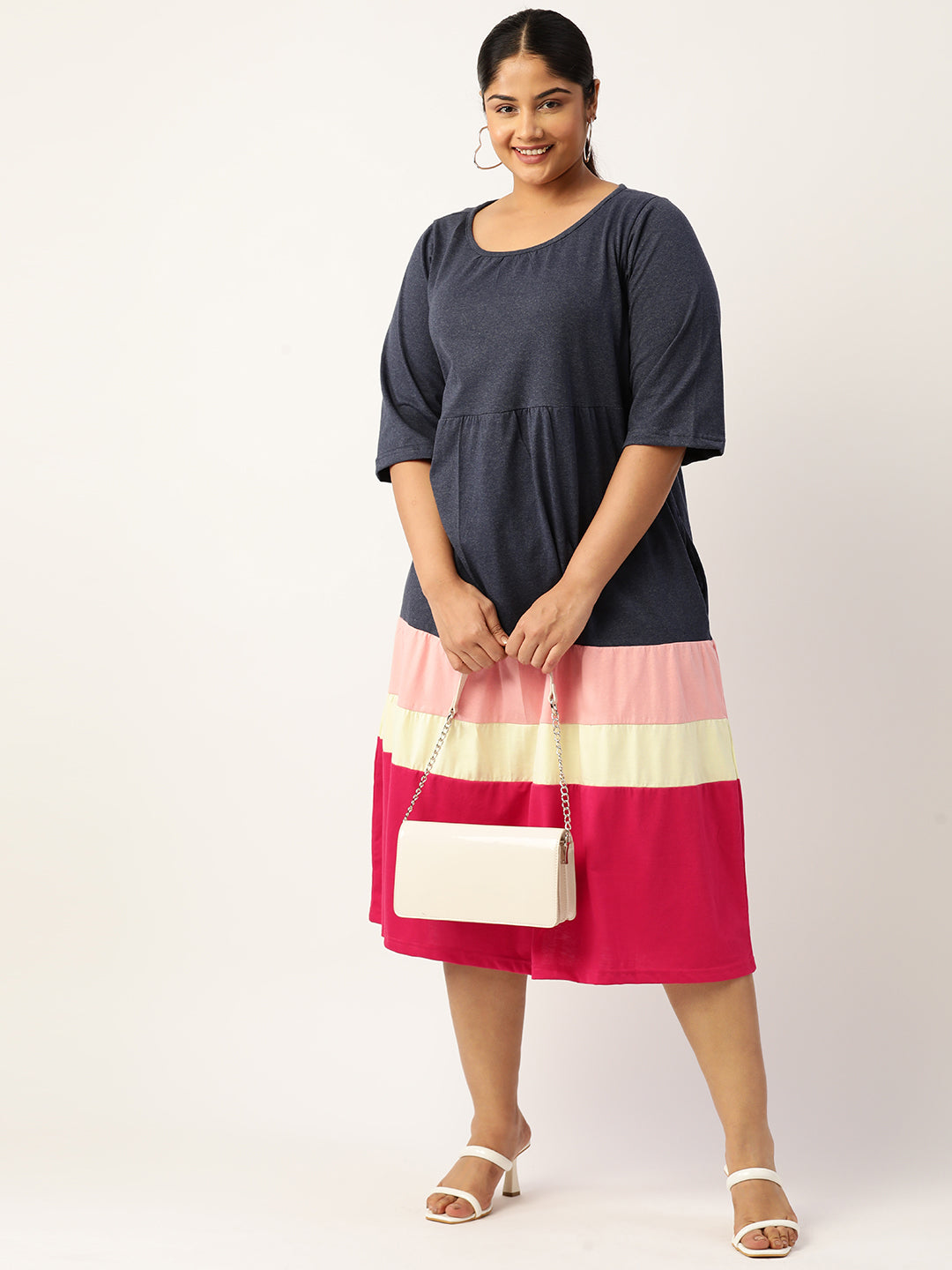 Plus Size Color Block A-Line Dress