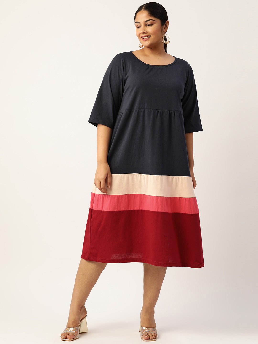 Plus Size Color Block A-Line Dress