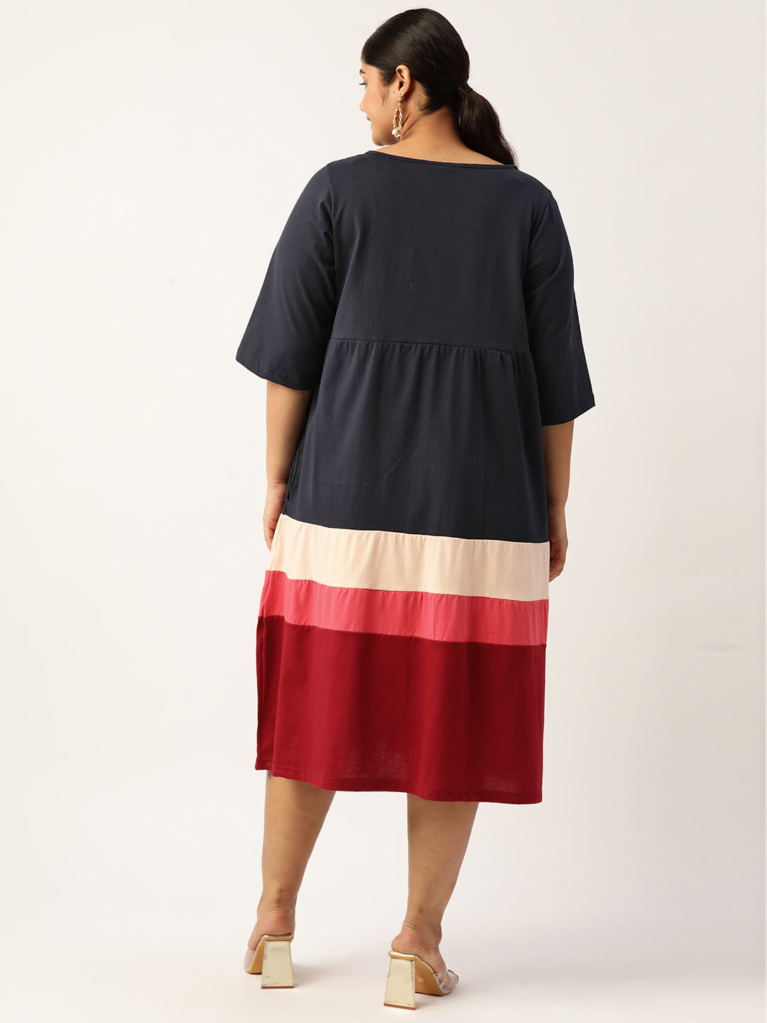 Plus Size Color Block A-Line Dress