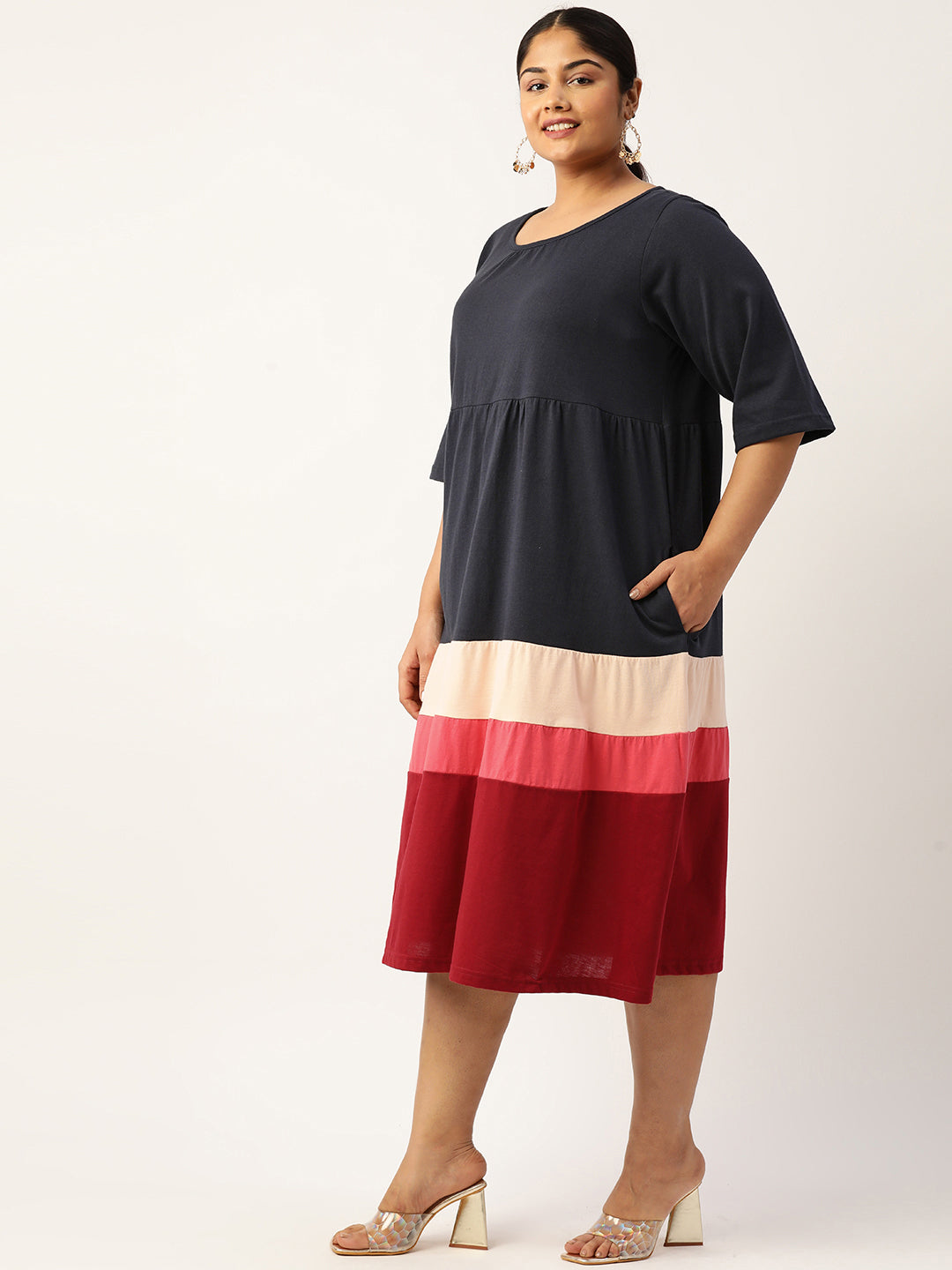 Plus Size Color Block A-Line Dress