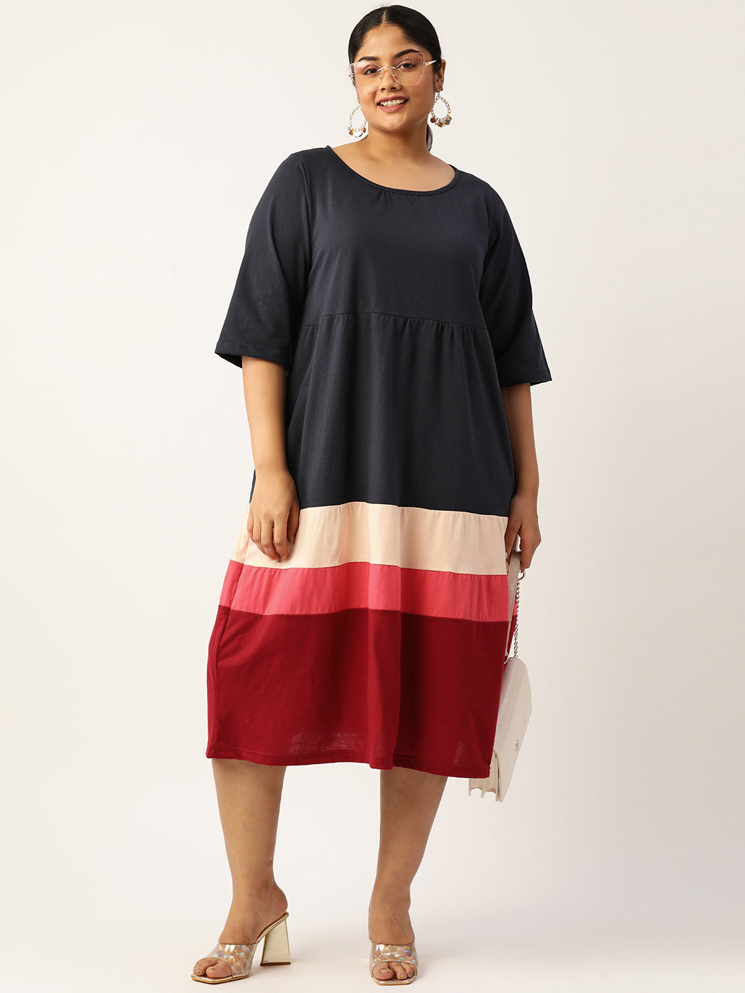 Plus Size Color Block A-Line Dress