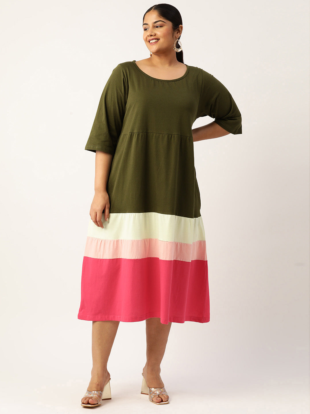 Plus Size Color Block A-Line Dress