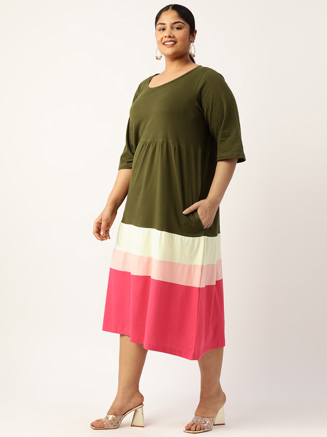 Plus Size Color Block A-Line Dress