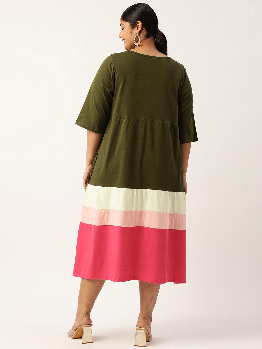 Plus Size Color Block A-Line Dress
