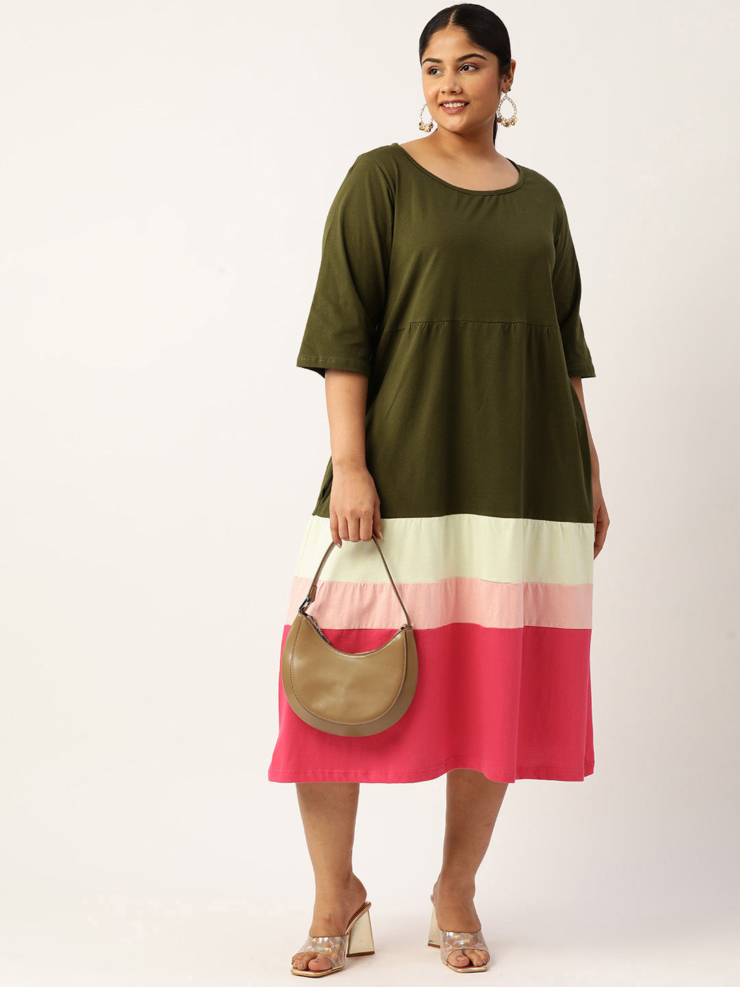Plus Size Color Block A-Line Dress