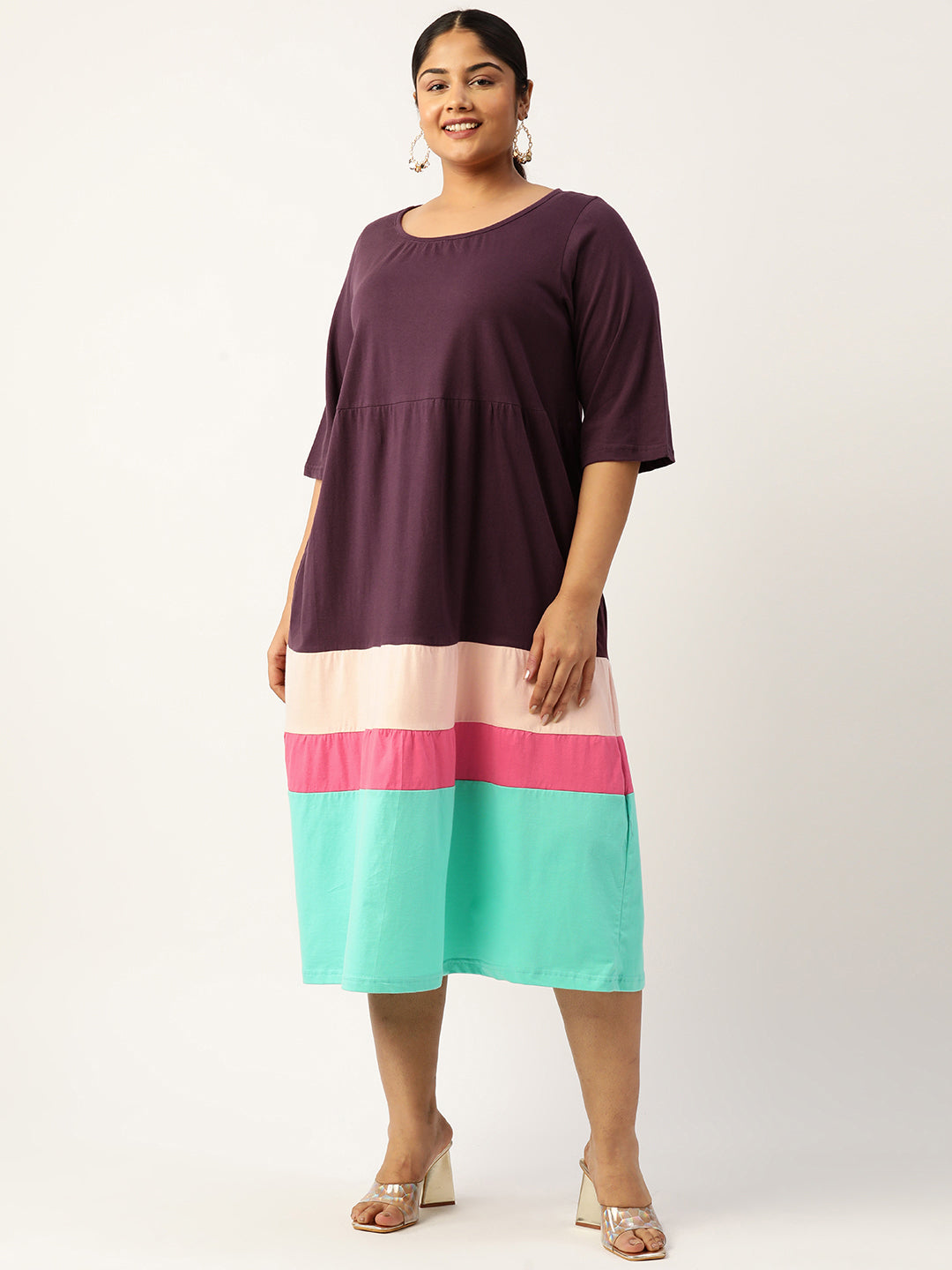 Plus Size Color Block A-Line Dress