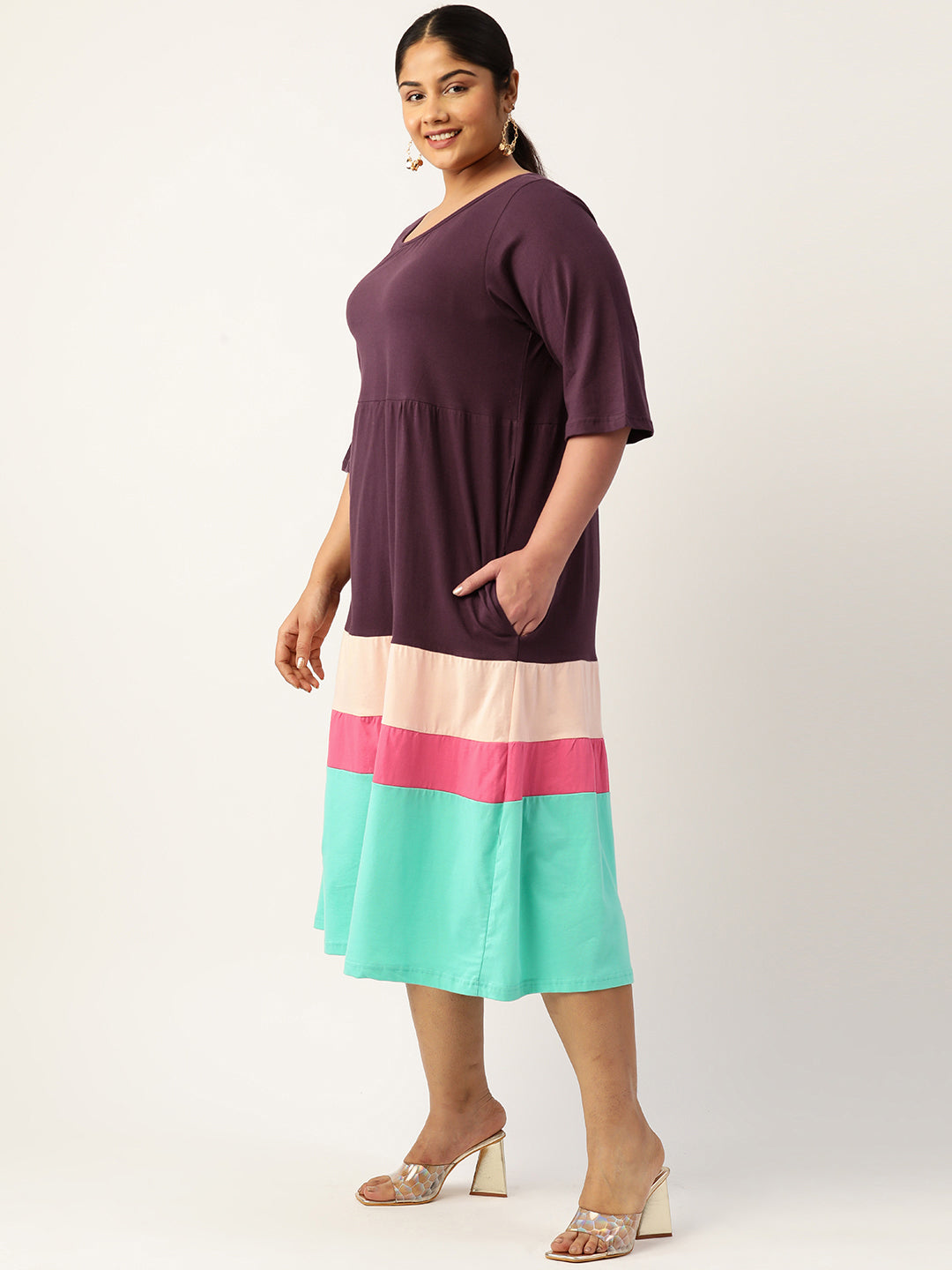 Plus Size Color Block A-Line Dress