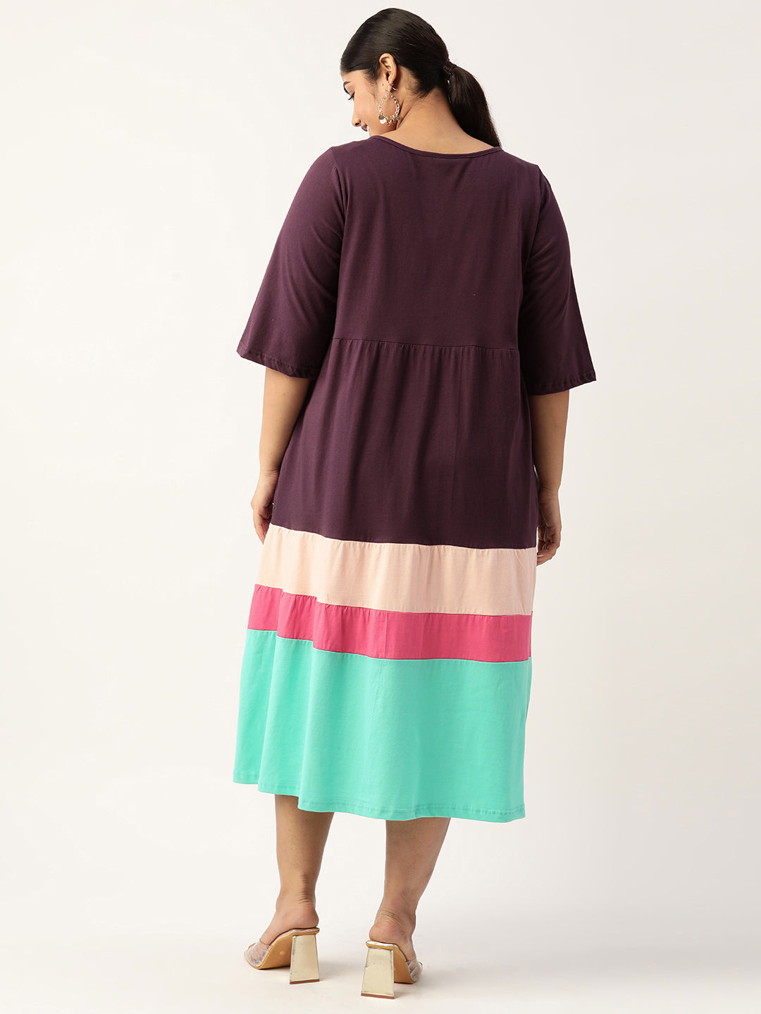 Plus Size Color Block A-Line Dress