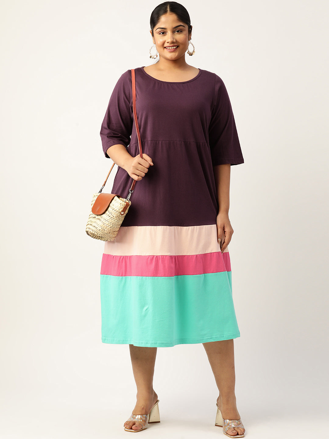 Plus Size Color Block A-Line Dress