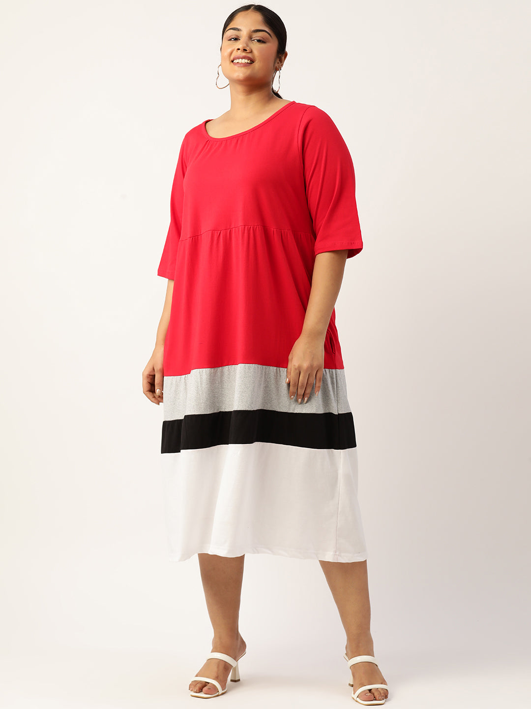 Plus Size Color Block A-Line Dress