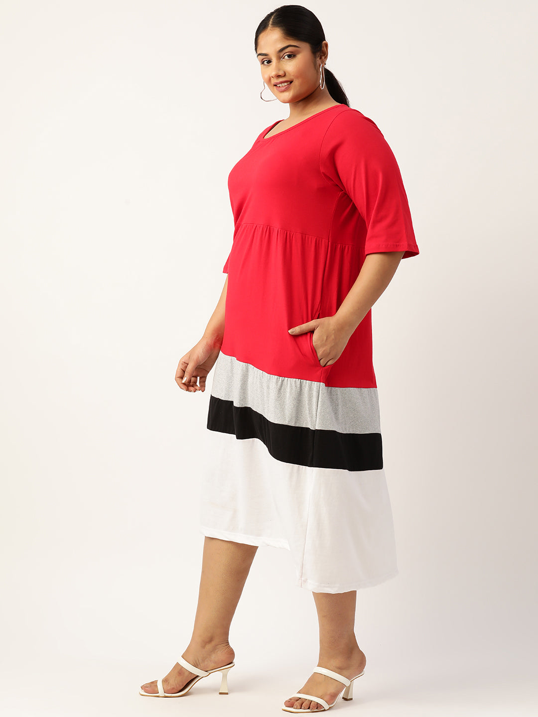 Plus Size Color Block A-Line Dress