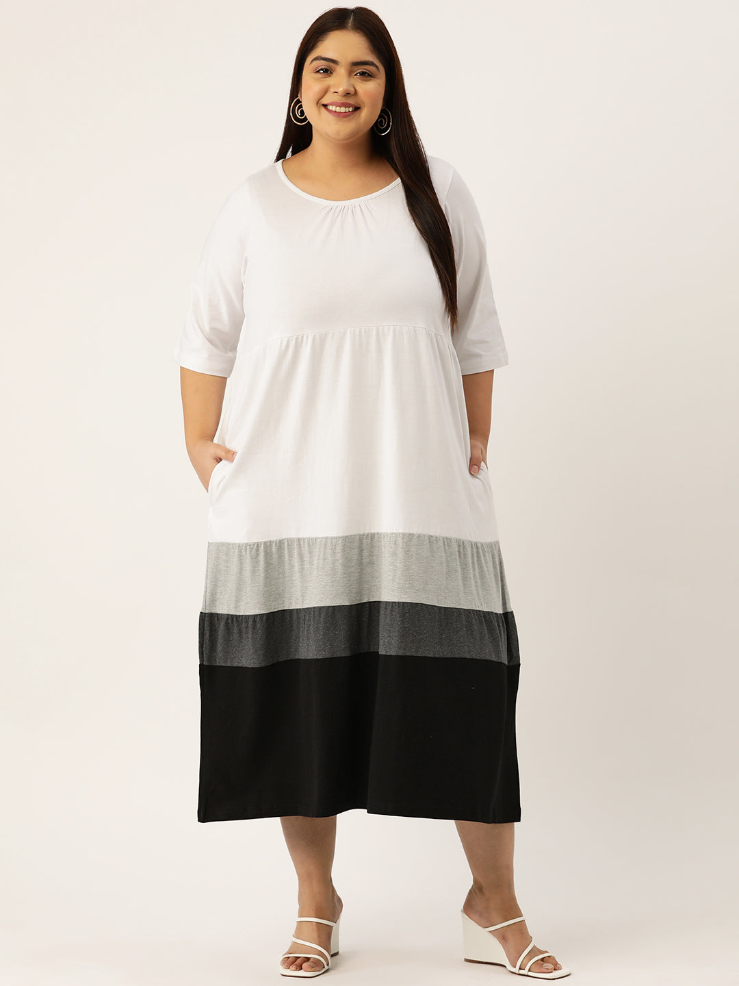 Plus Size Color Block A-Line Dress