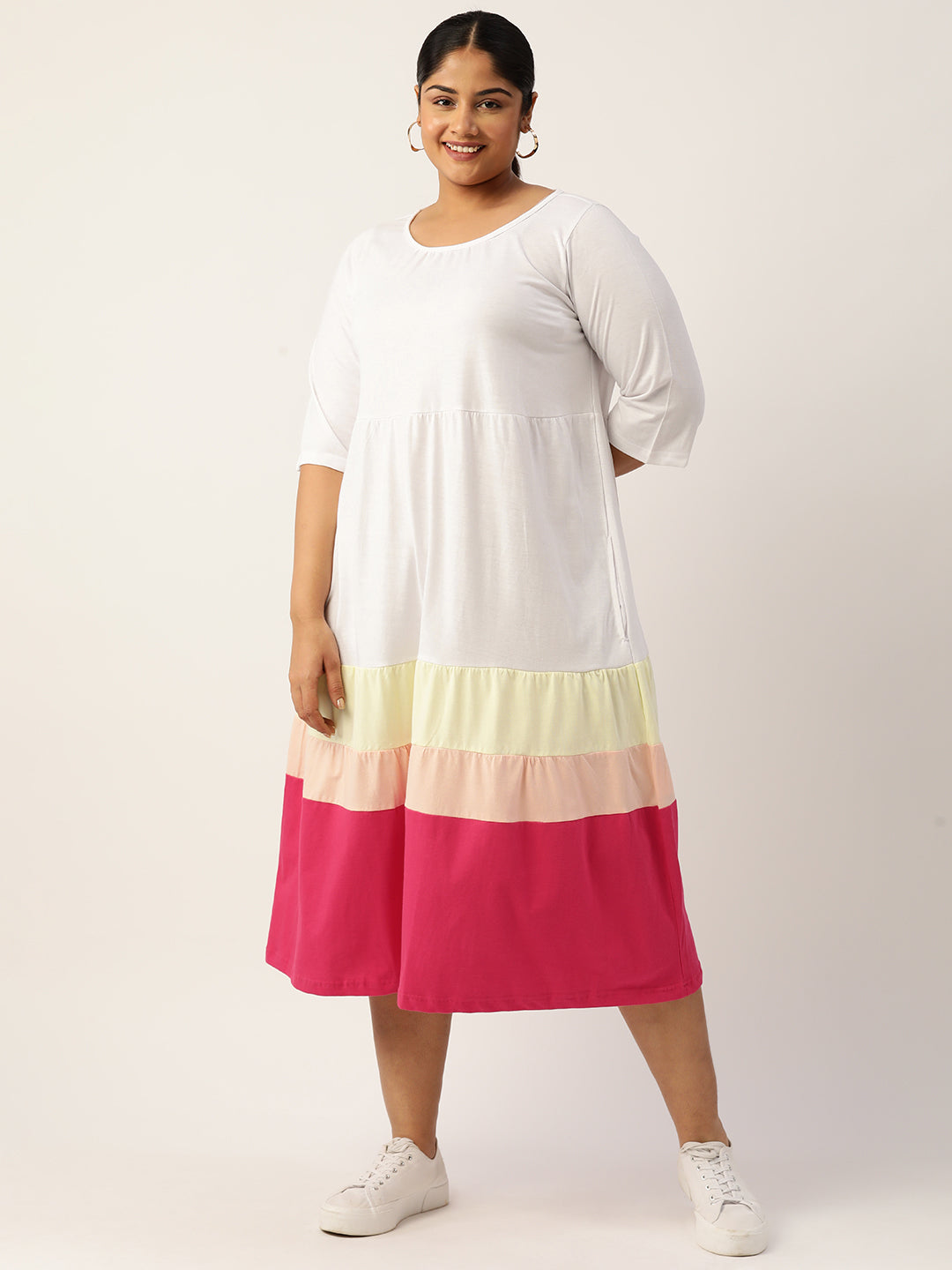 Plus Size Color Block A-Line Dress