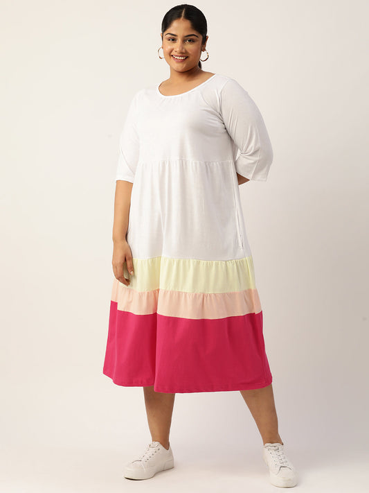 Plus Size Color Block A-Line Dress