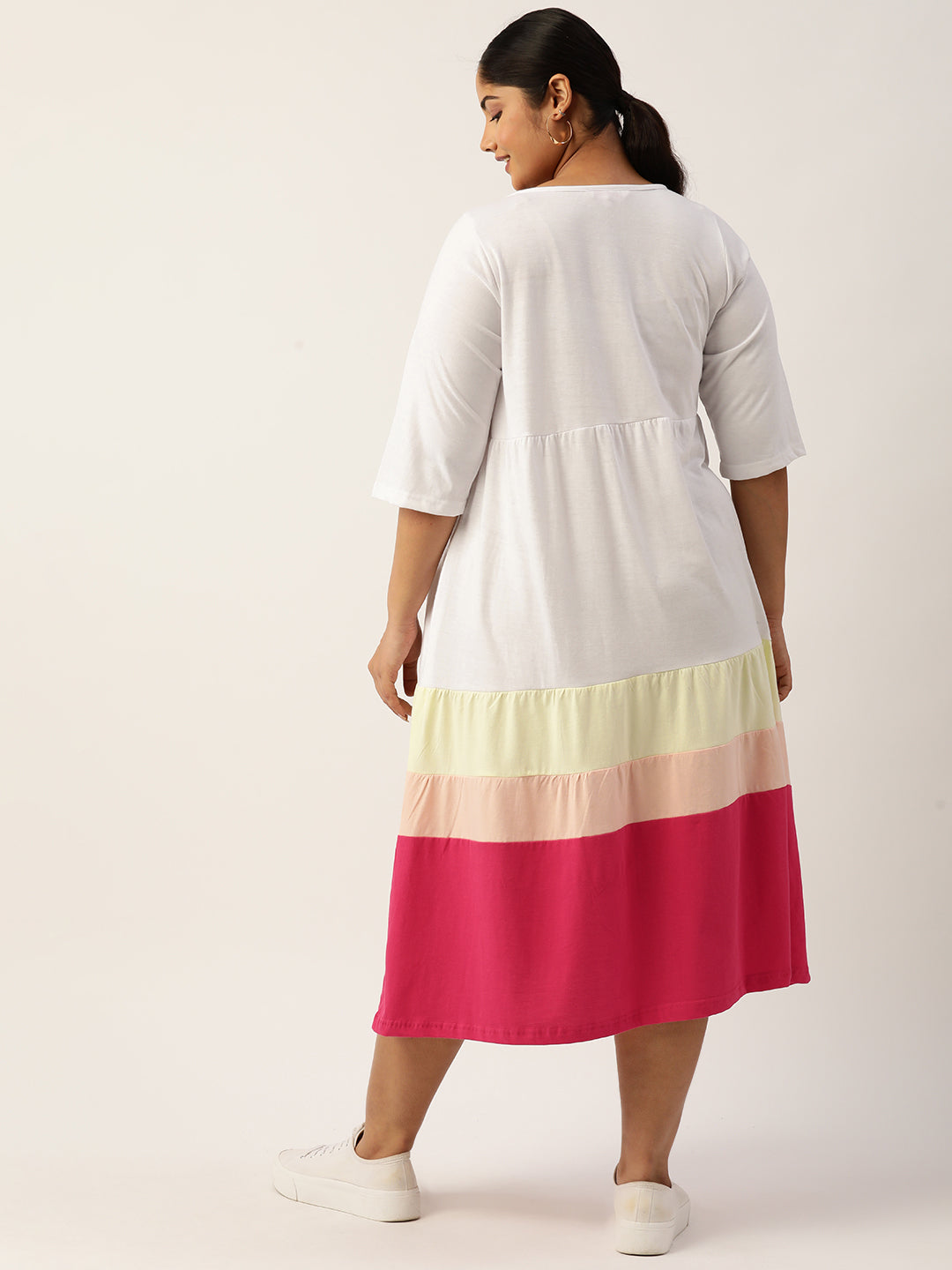 Plus Size Color Block A-Line Dress