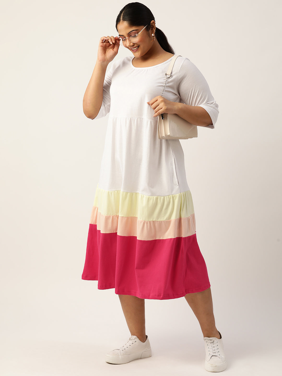 Plus Size Color Block A-Line Dress