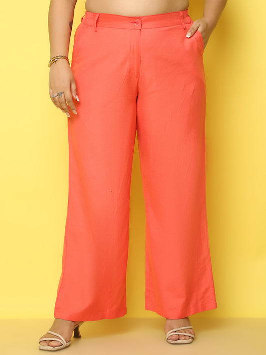 Women Plus Size High-Rise Linen Trousers